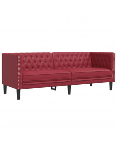 Poltrona Chesterfield a 3 Posti Rosso Vino in Similpelle