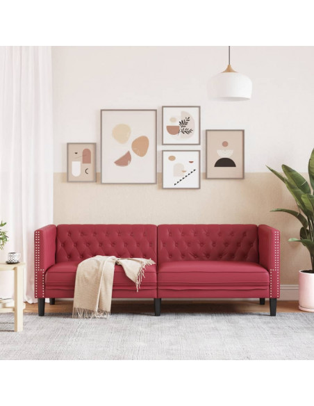 Poltrona Chesterfield a 3 Posti Rosso Vino in Similpelle