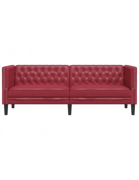Poltrona Chesterfield a 3 Posti Rosso Vino in Similpelle