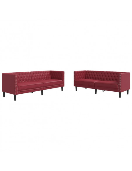 Sei Divani Chesterfield 2 pz Rosso Vino in Similpelle