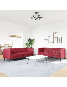 Sei Divani Chesterfield 2 pz Rosso Vino in Similpelle 2