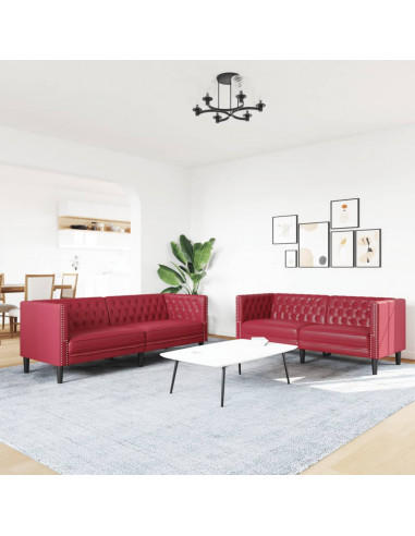 Sei Divani Chesterfield 2 pz Rosso Vino in Similpelle