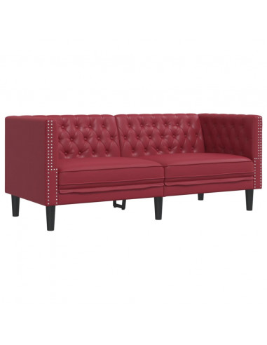 Sei Divani Chesterfield 3 pz Rosso Vino in Similpelle