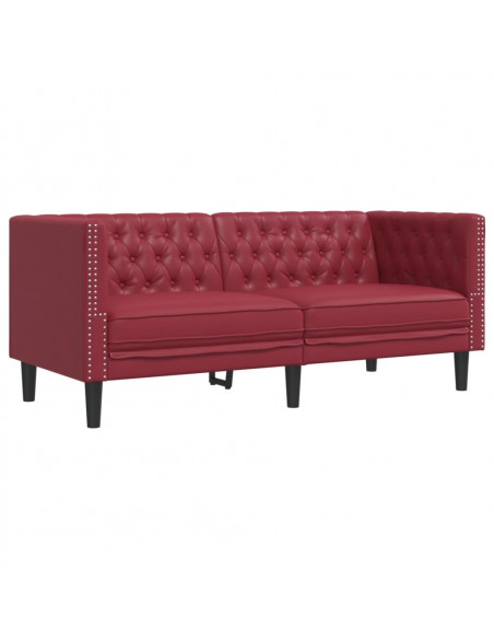 Sei Divani Chesterfield 3 pz Rosso Vino in Similpelle