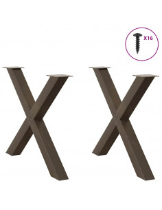 Gambe per tavolo da pranzo a forma di X 2 pz in acciaio naturale 90x(72-73) cm 2
