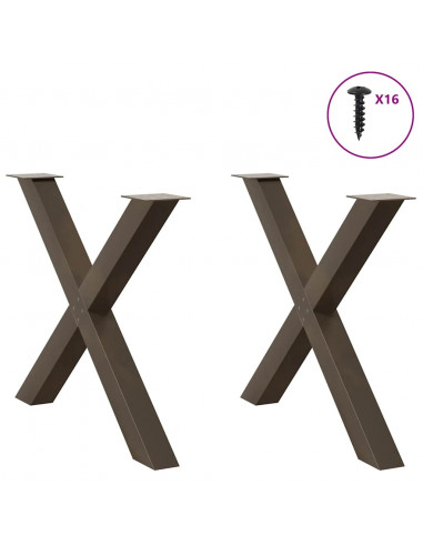 Gambe per tavolo da pranzo a forma di X 2 pz in acciaio naturale 90x(72-73) cm