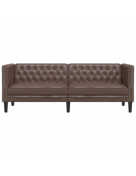 Divano Chesterfield a 3 Posti Marrone in Similpelle