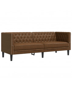 Divano Chesterfield a 3 Posti Marrone in Similpelle Scamosciata