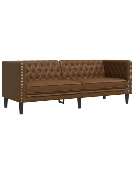 Divano Chesterfield a 3 Posti Marrone in Similpelle Scamosciata