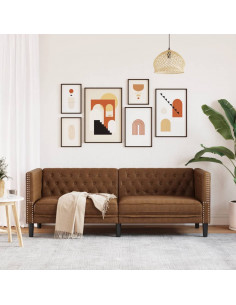 Divano Chesterfield a 3 Posti Marrone in Similpelle Scamosciata 2