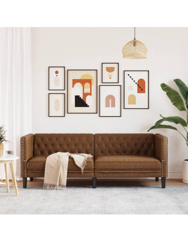 Divano Chesterfield a 3 Posti Marrone in Similpelle Scamosciata