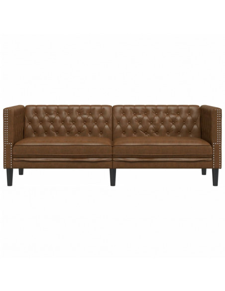 Divano Chesterfield a 3 Posti Marrone in Similpelle Scamosciata