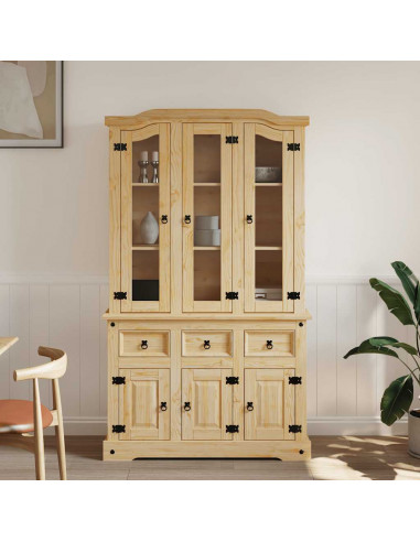 Credenza Corona Marrone 112x43x196cm in Legno di Pino Messicano