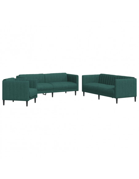 Set di Divani 3 pz Verde Scuro in Tessuto
