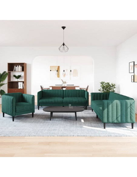 Set di Divani 3 pz Verde Scuro in Tessuto