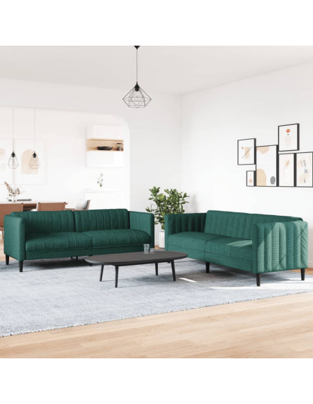 Set di Divani 2 pz Verde Scuro in Tessuto