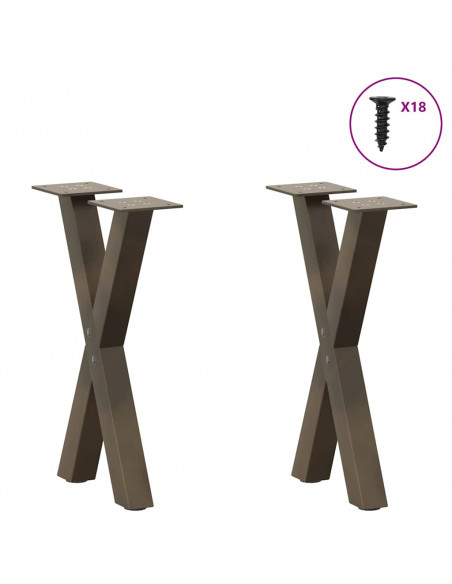 Gambe per Tavolino da Caffè a Forma di X 2 pz Acciaio Naturale 28x(42-43) cm Acciaio