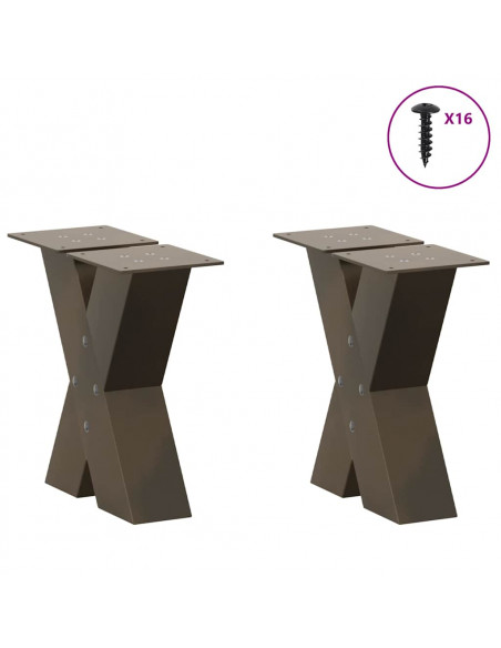 Gambe Tavolino Caffè a X 2 pz Naturale 30x(30-31) cm in Acciaio