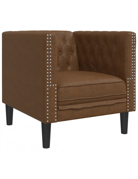 Set Divani Chesterfield 3pz Marrone in Similpelle Scamosciata