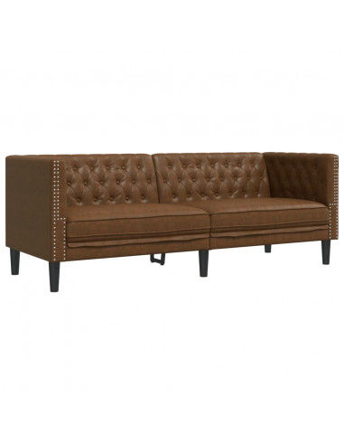 Set Divani Chesterfield 3pz Marrone in Similpelle Scamosciata