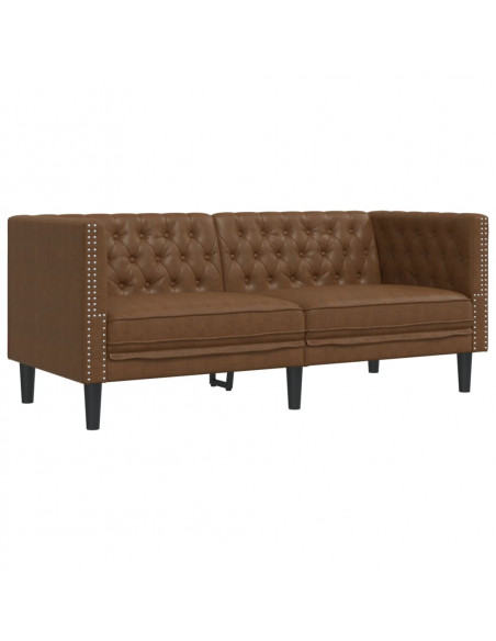 Set Divani Chesterfield 3pz Marrone in Similpelle Scamosciata