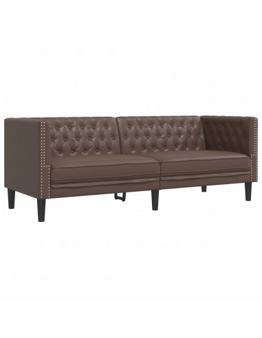 Set Divani Chesterfield 3pz Marrone in Similpelle