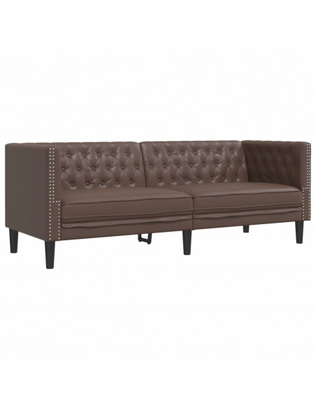 Set Divani Chesterfield 3pz Marrone in Similpelle