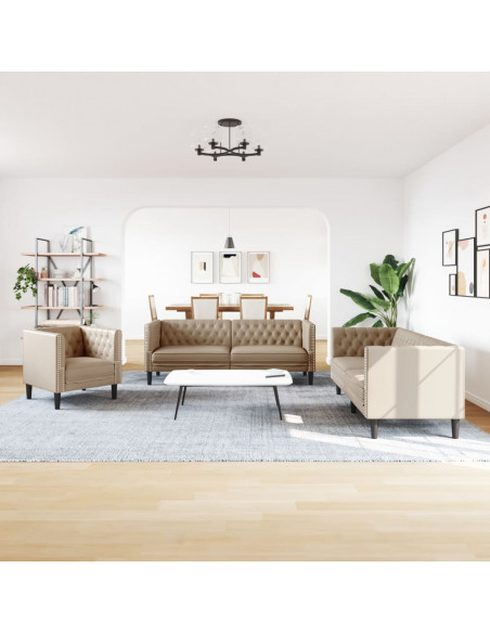 Set Divani Chesterfield 3pz Cappuccino in Similpelle