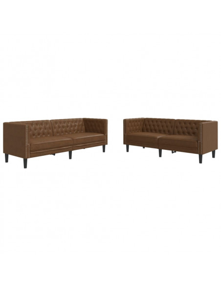 Set Divani Chesterfield 2pz Marrone in Similpelle Scamosciata