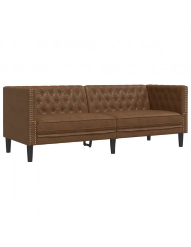 Set Divani Chesterfield 2pz Marrone in Similpelle Scamosciata