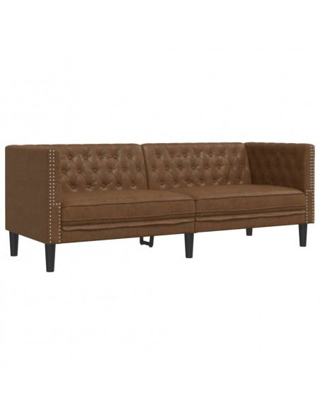 Set Divani Chesterfield 2pz Marrone in Similpelle Scamosciata