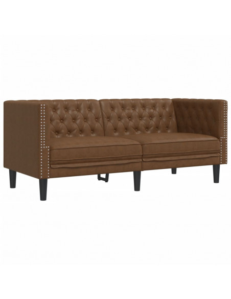 Set Divani Chesterfield 2pz Marrone in Similpelle Scamosciata