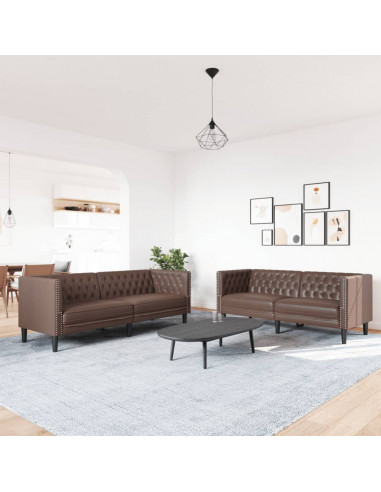 Set Divani Chesterfield 2pz Marrone in Similpelle