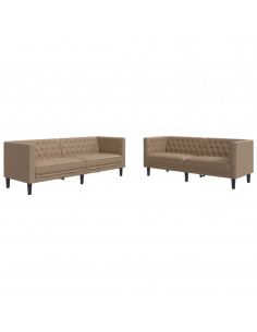 Set Divani Chesterfield 2pz Cappuccino in Similpelle 2