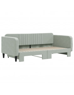 Divano Letto con Letto Estraibile Grigio Chiaro 90x190 Velluto 2