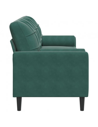 Divano a 3 Posti con Cuscini Verde Scuro 210 cm in Velluto