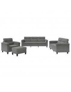 Set Divani 4 pz con Cuscini Grigio Scuro in Tessuto Microfibra 2