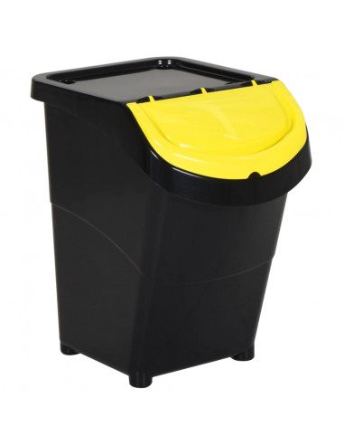 Cestini per Rifiuti Impilabili con Coperchi 3pz Neri PP 120L