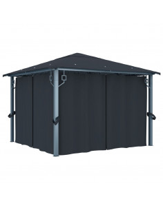 Gazebo con Tenda 300 x 300 cm Antracite Alluminio