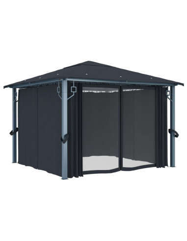 Gazebo con Tenda 300 x 300 cm Antracite Alluminio