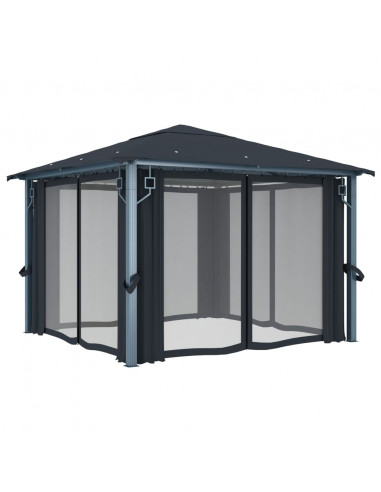 Gazebo con Tenda 300 x 300 cm Antracite Alluminio