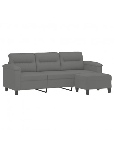 Divano a 3 Posti con Poggiapiedi Grigio Scuro 180 cm Microfibra