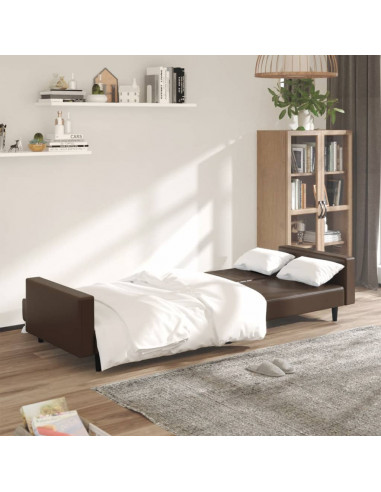 Divano Letto a 2 Posti Marrone in Similpelle