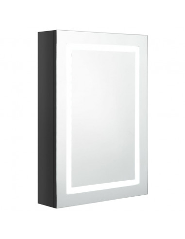 Armadietto Bagno con Specchio e LED Nero Lucido 50x13x70 cm