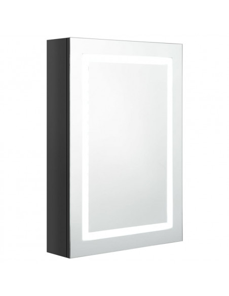 Armadietto Bagno con Specchio e LED Nero Lucido 50x13x70 cm