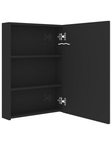 Armadietto Bagno con Specchio e LED Nero Lucido 50x13x70 cm