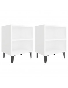 Comodini con Gambe in Metallo 2pz Bianchi 40x30x50 cm