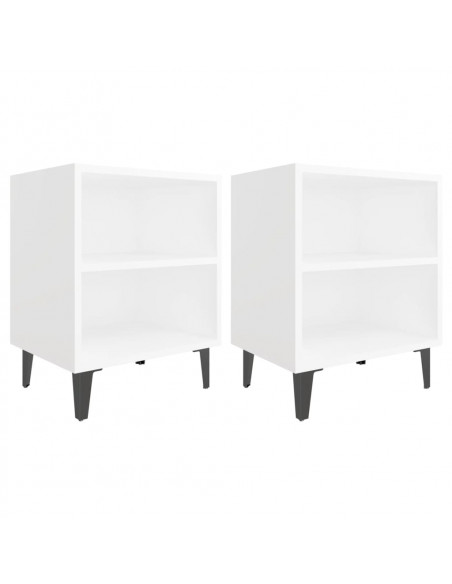 Comodini con Gambe in Metallo 2pz Bianchi 40x30x50 cm