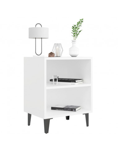 Comodini con Gambe in Metallo 2pz Bianchi 40x30x50 cm