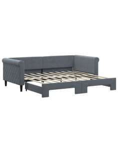 Divano Letto con Letto Estraibile Grigio Scuro 90x190cm Velluto